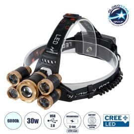 Πανίσχυρος Φακός Κεφαλής Led Χρυσό Επαναφορτιζόμενος 2000 Lumen 5200Mah